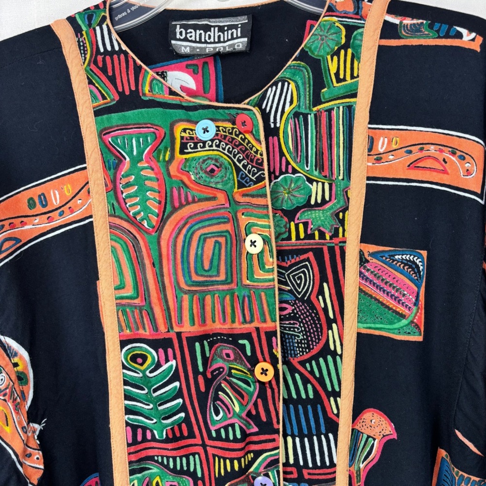 Vintage 90s Bandhini Art Animal Print Long Sleeve Button Down Top Sz M HTF